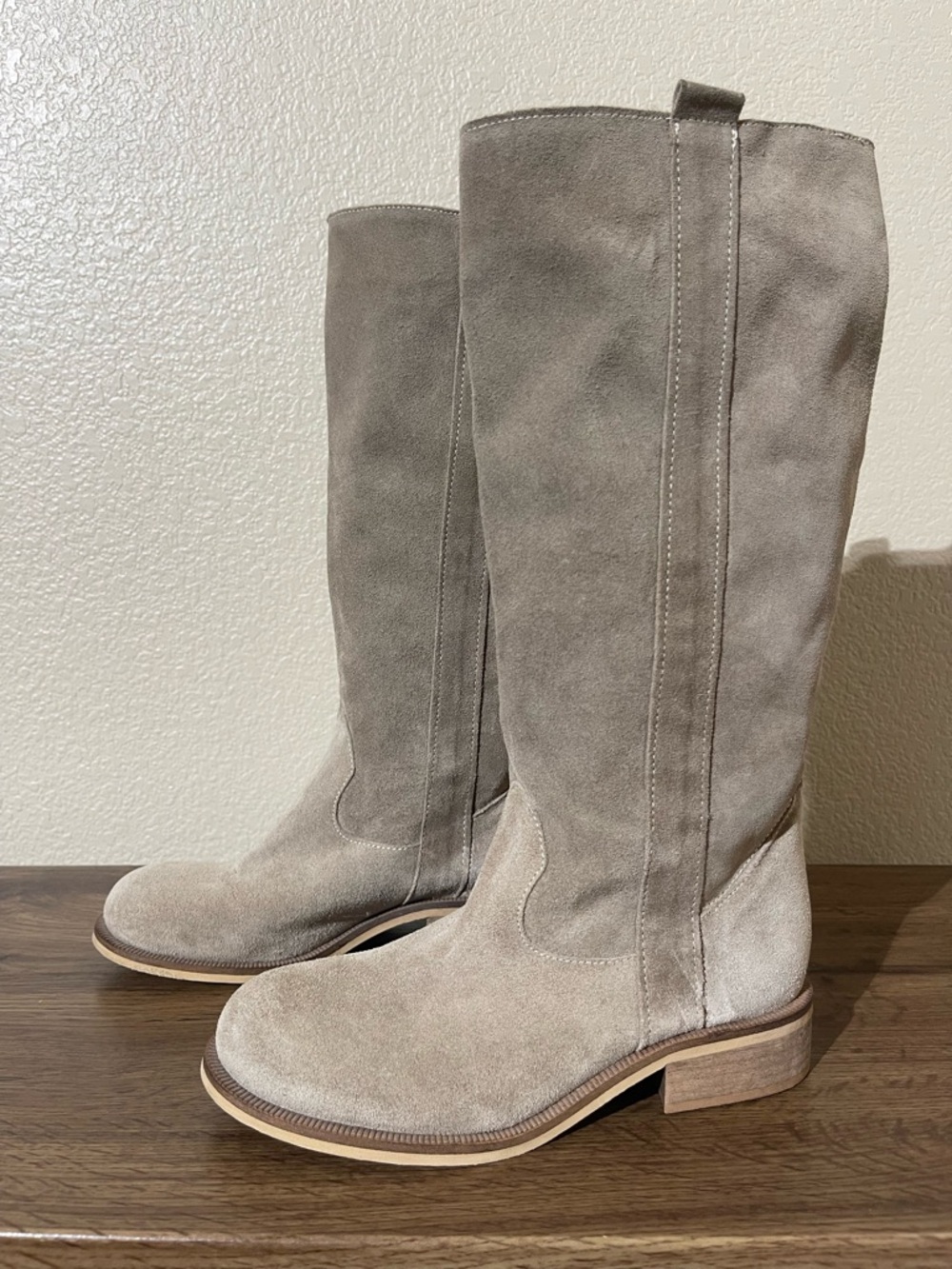 Women's Taupe Suede Mid-Calf Booties - Neutral Suede Pull-On Style